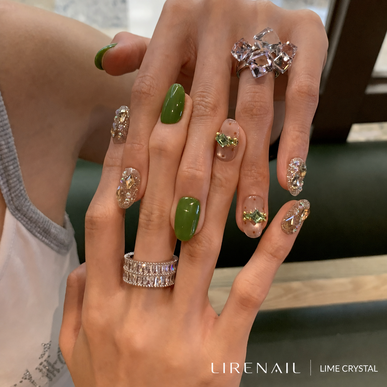 Lime Crystal glossy green nail detail