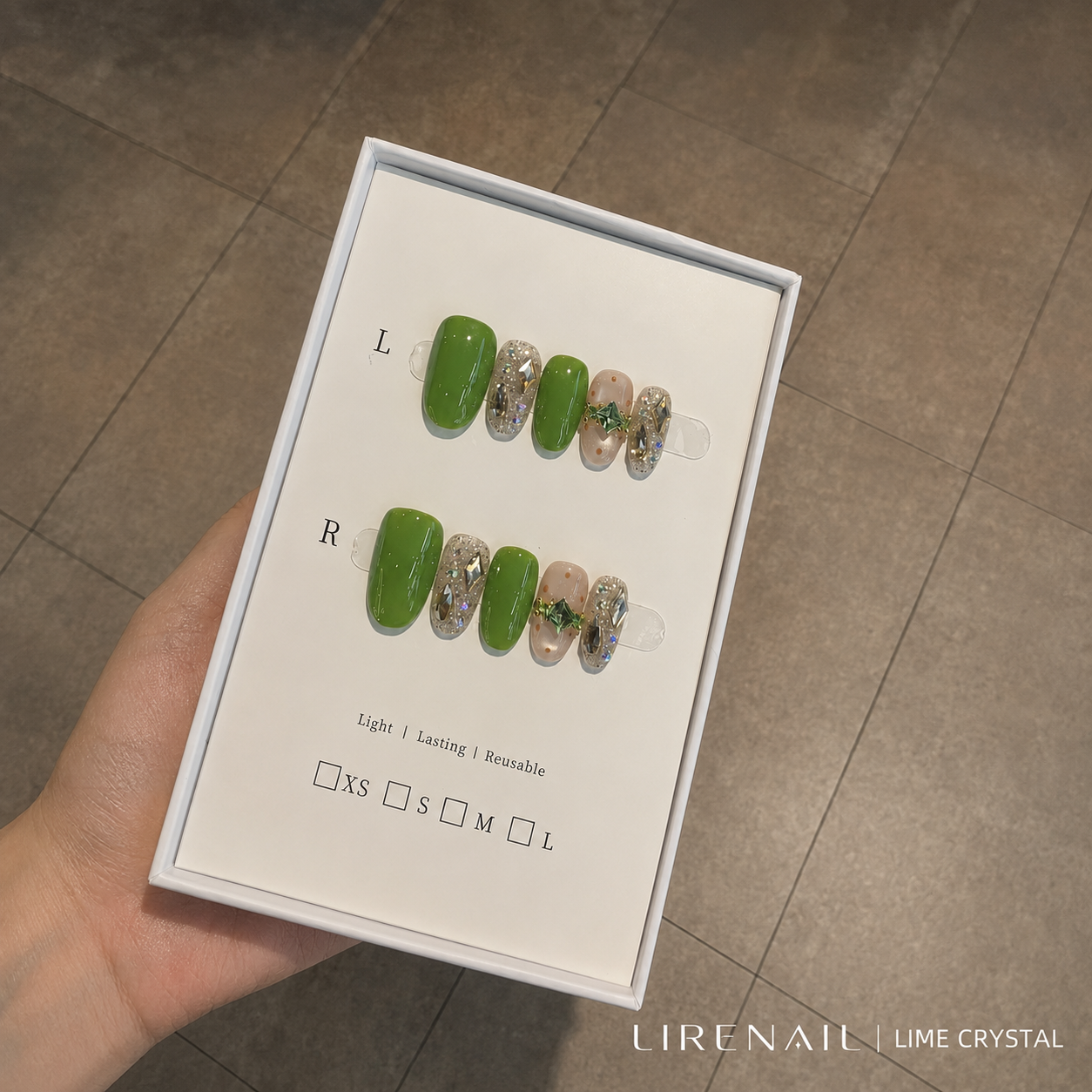 Lime Crystal green jeweled press-on nails