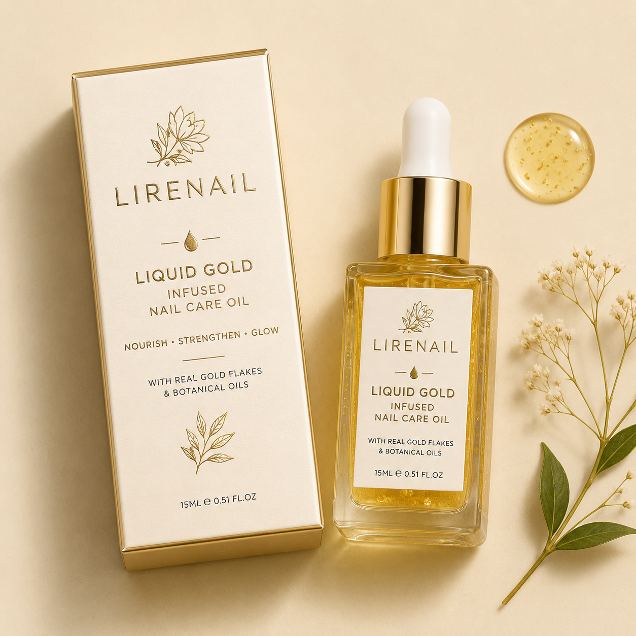 Liquid Gold Care Oil 15ml nail cuticle oil applied to nails