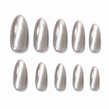 Liquid Silver Cat Eye press-on nails from the side