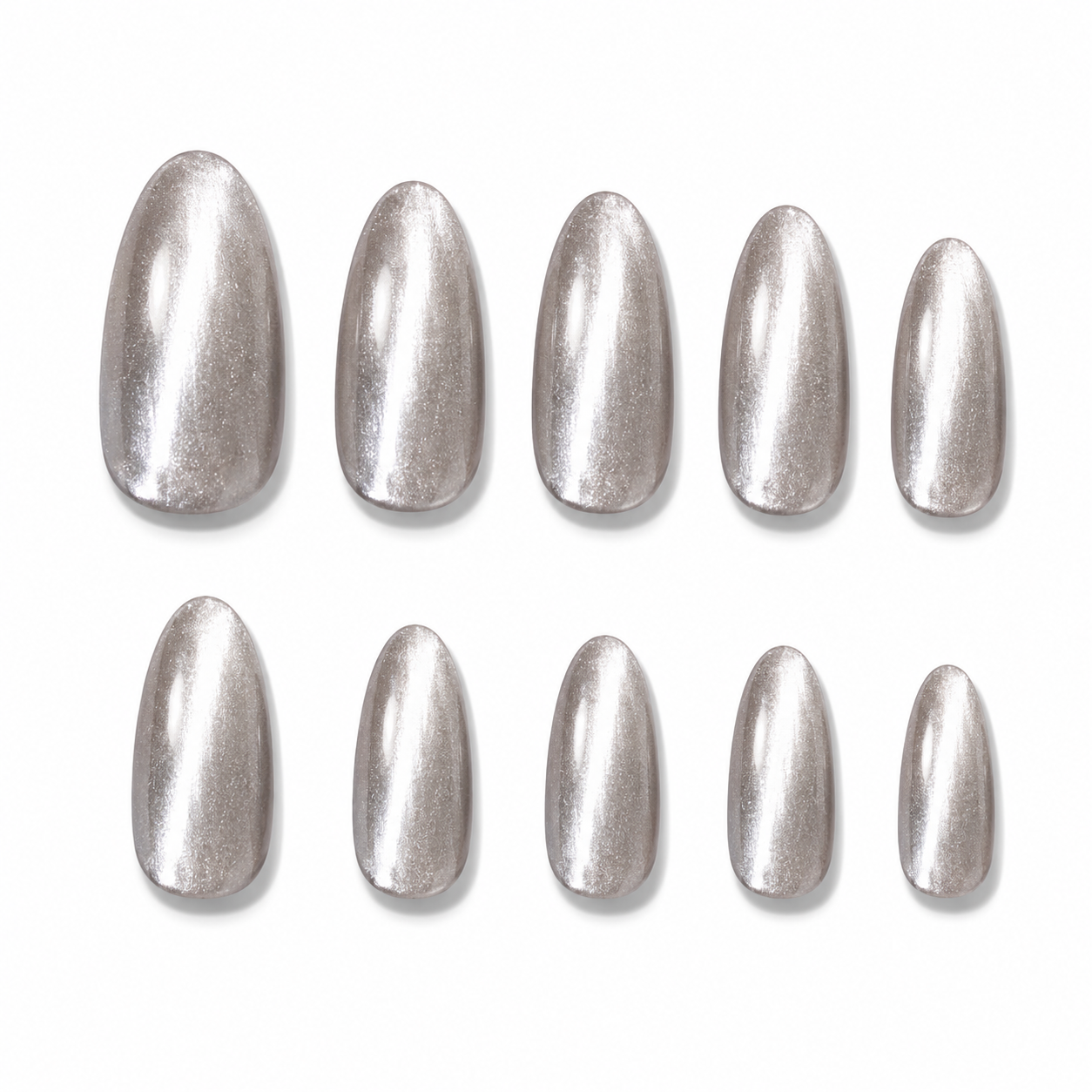 Liquid Silver Cat Eye press-on nails from the side