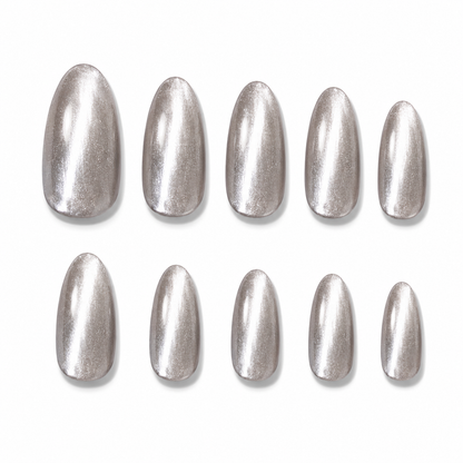 Liquid Silver Cat Eye press-on nails from the side