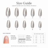Liquid Silver Cat Eye press-on nail size guide