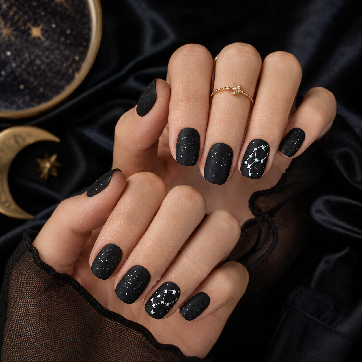 Black Square Short press-on nails by Lirenail - detail view