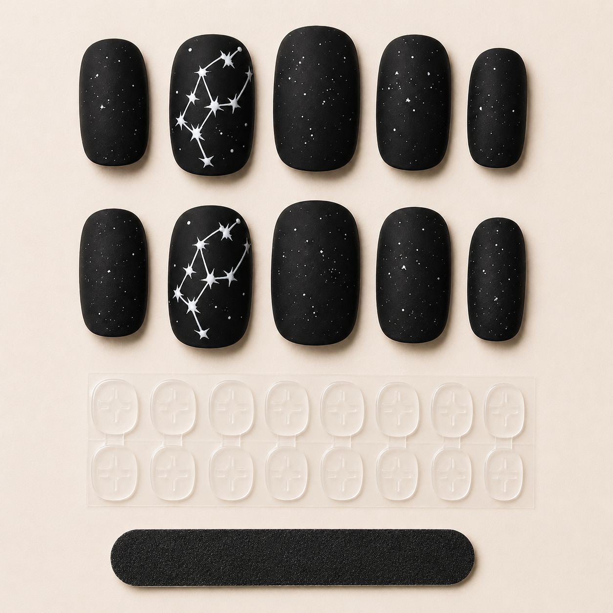 Black Square Short press-on nails by Lirenail - package