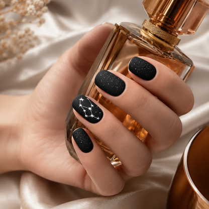 Matte Black Constellation Press-On Nails nail detail