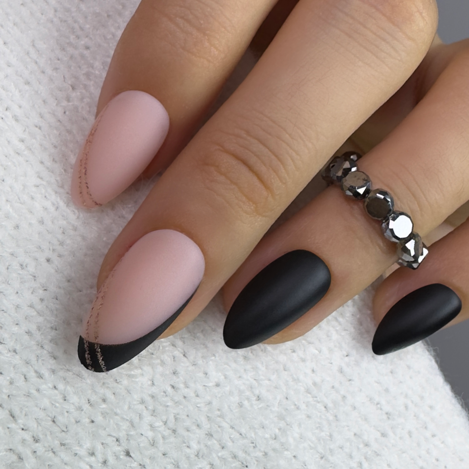Matte Night short almond nail detail