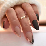 Matte Night short almond Ver 2 press-on nails worn on a hand
