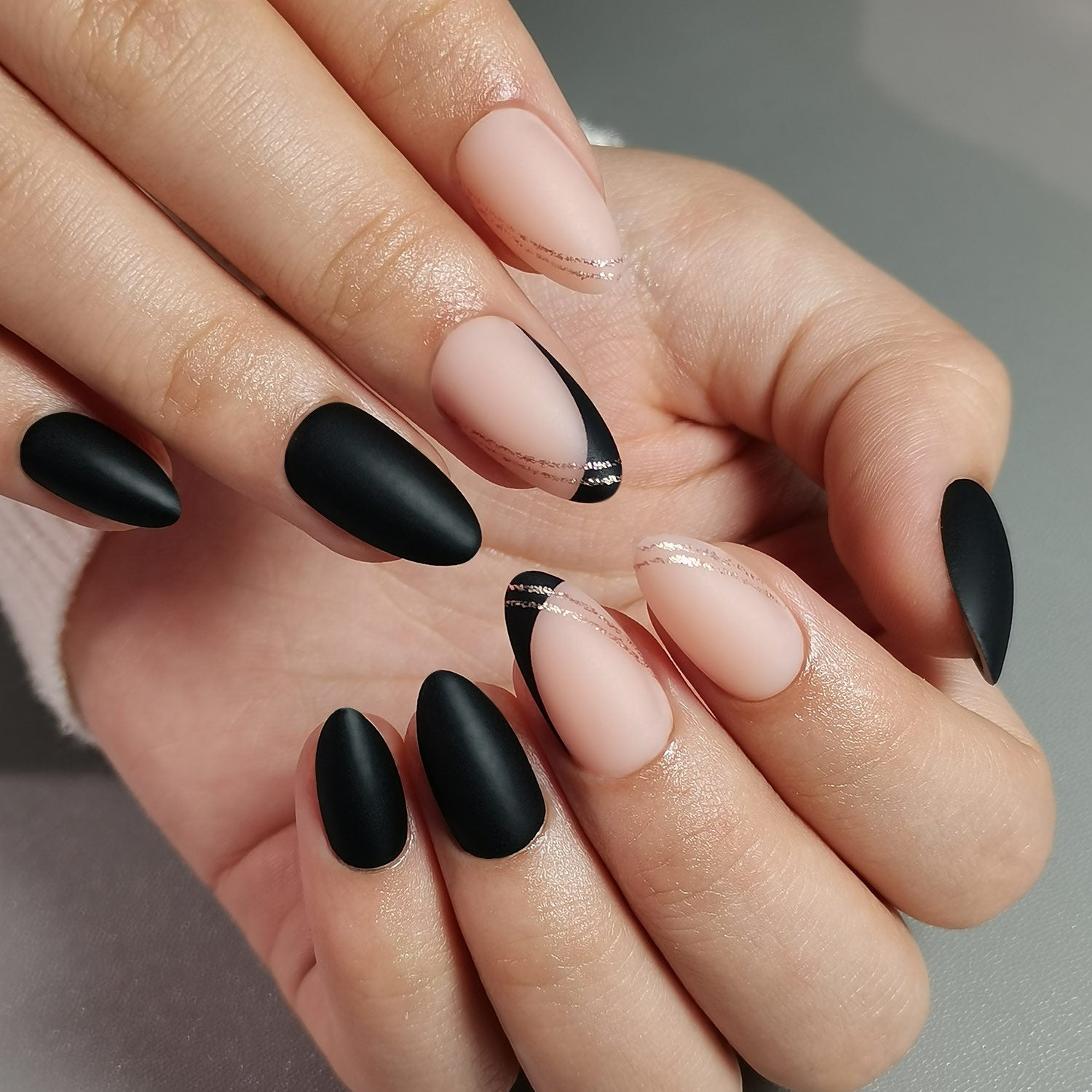 Matte Night short almond Ver 2 press-on nail set with accessories
