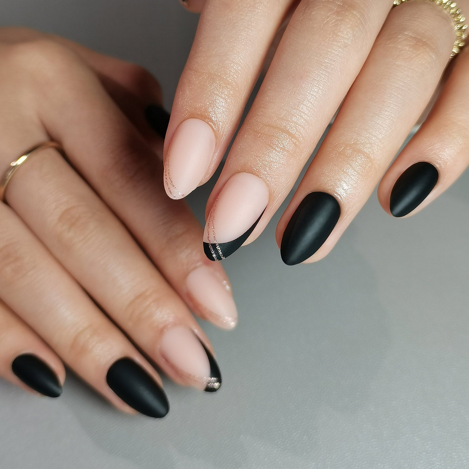 Matte Night short almond Ver 2 press-on nails from the side