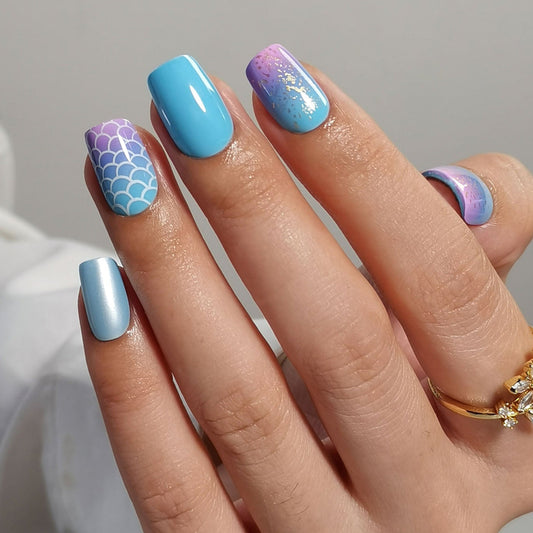 Mermaid Wave S Squoval Style 2 squoval press-on nails