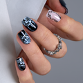 Midnight Bloom short squoval press-on nails