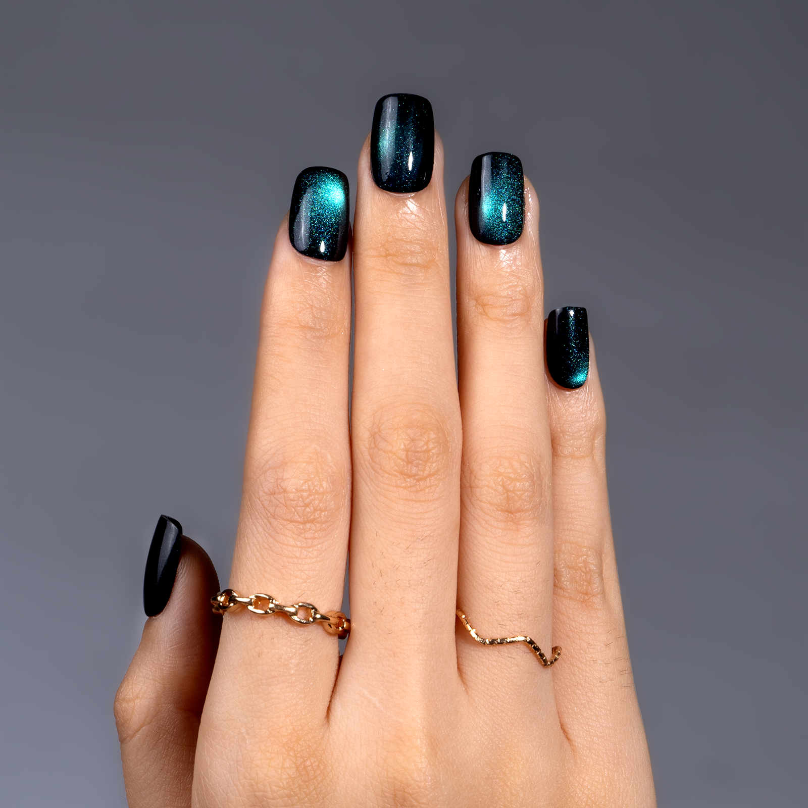 Midnight Galaxy short squoval press-on nail full set with accessories