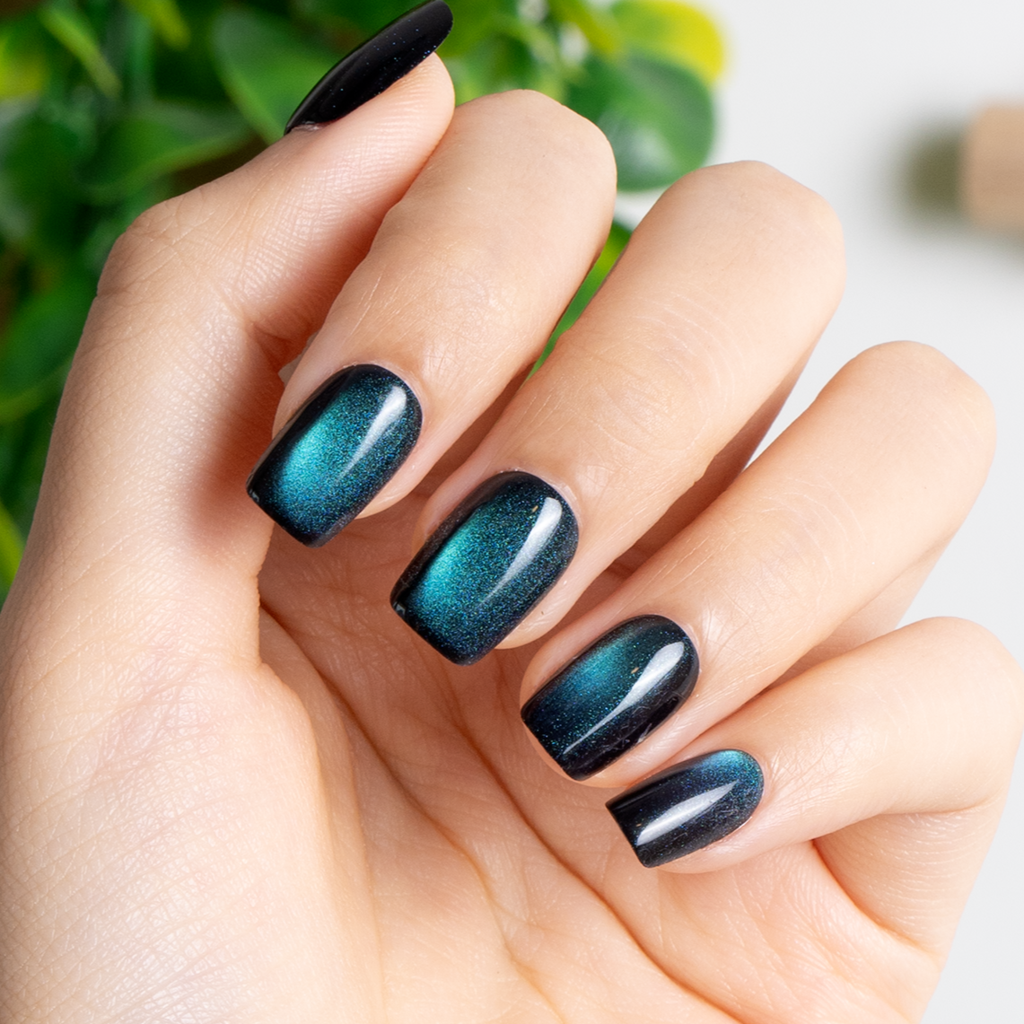 Midnight Galaxy short squoval press-on nails from the side