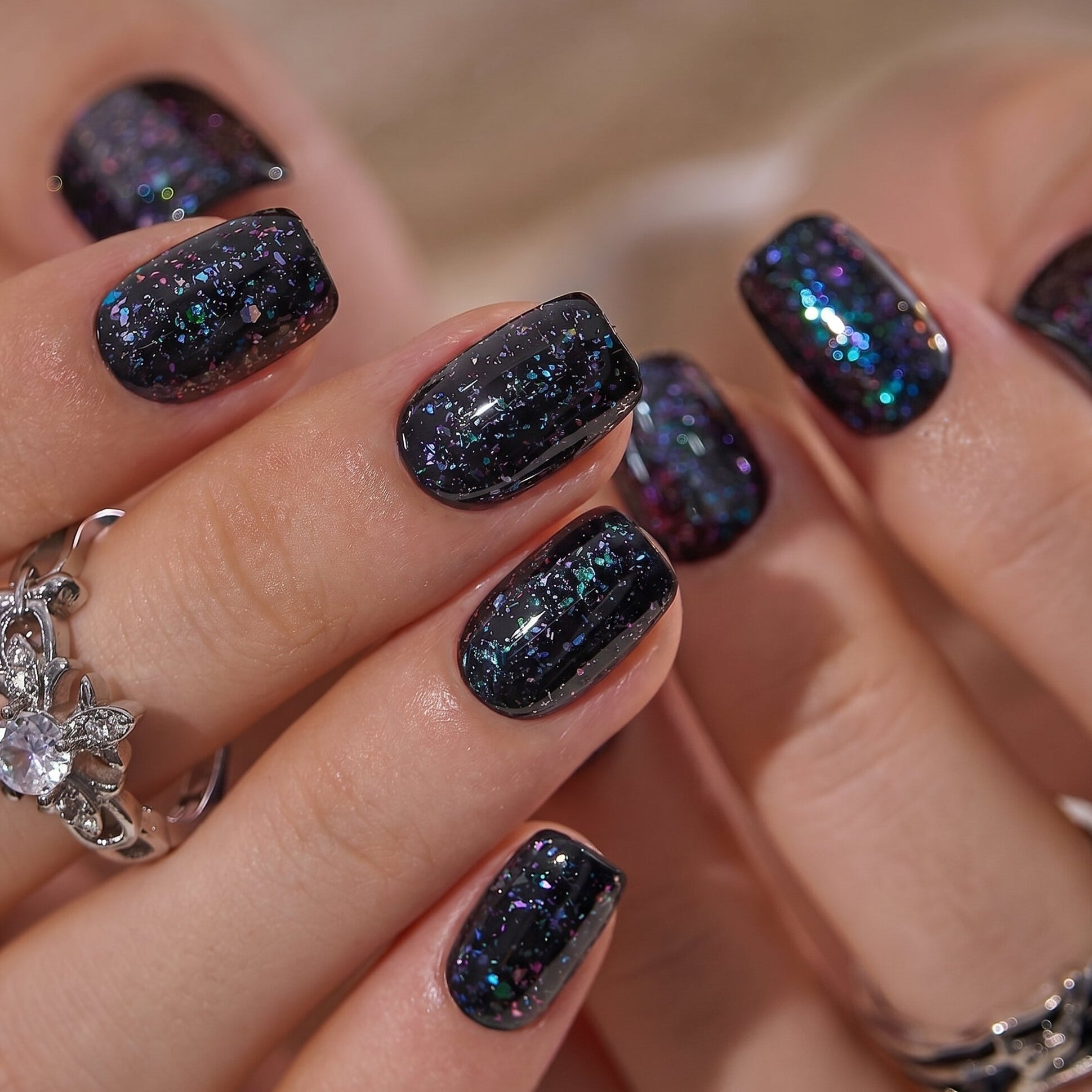 Midnight Prism S Squoval squoval press-on nails