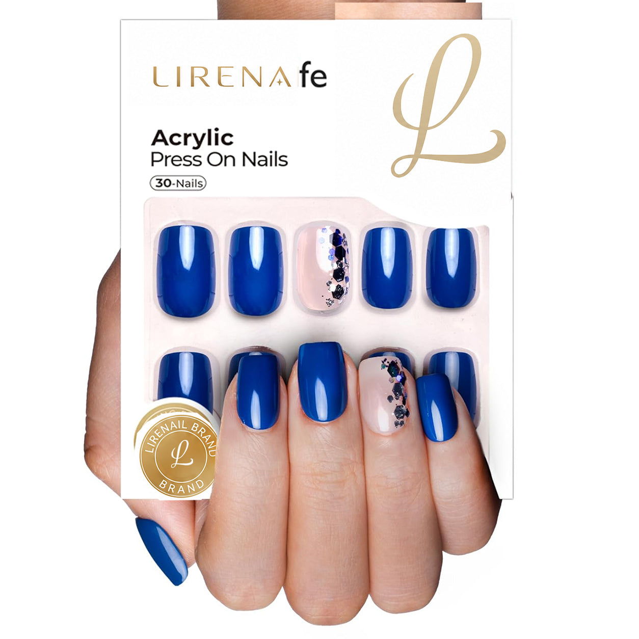 Midnight Sparkle short squoval soft gel press-on nails