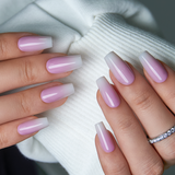 Milky Petal Glow short squoval nail detail