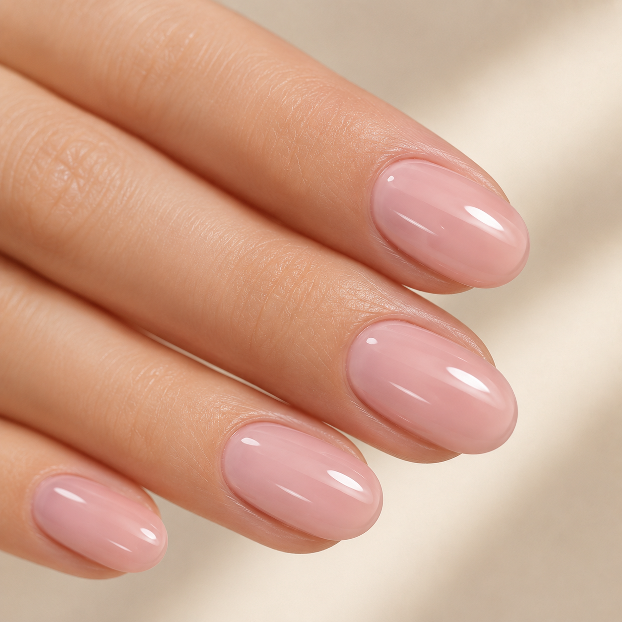 Milky Pink medium almond press-on nail set with accessories