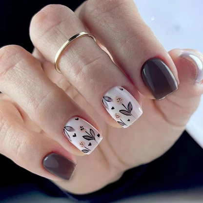 Mocha Bloom short squoval press-on nail set with accessories
