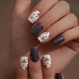 Mocha Bloom short squoval press-on nails from the side