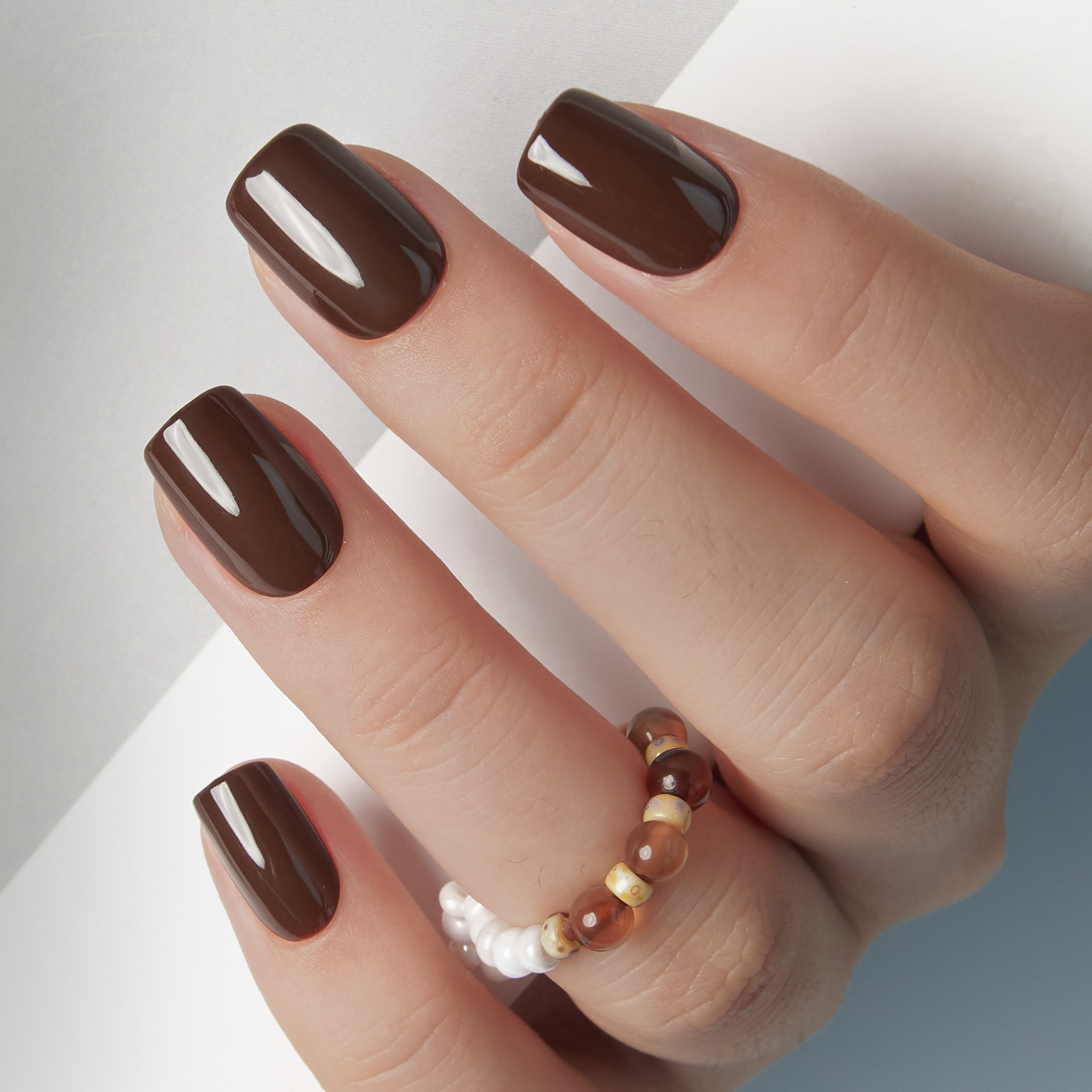 Mocha Essence short squoval press-on nail set with accessories