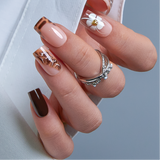 Mocha Silk Dream medium square press-on nails