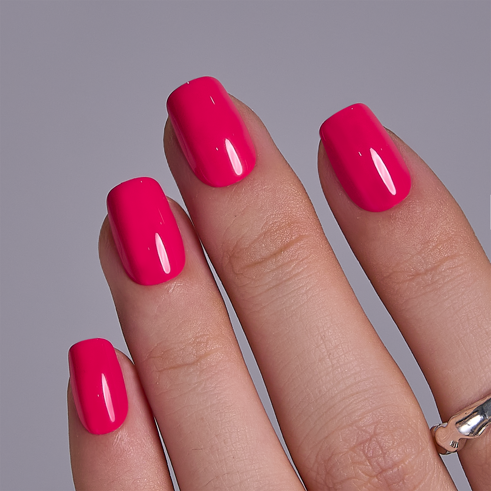 Monochrome Pink short squoval nail detail