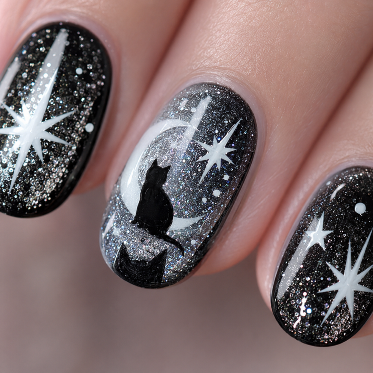 Black Oval Short press-on nails by Lirenail - front view