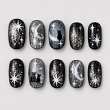 Black Oval Short press-on nails by Lirenail - side view