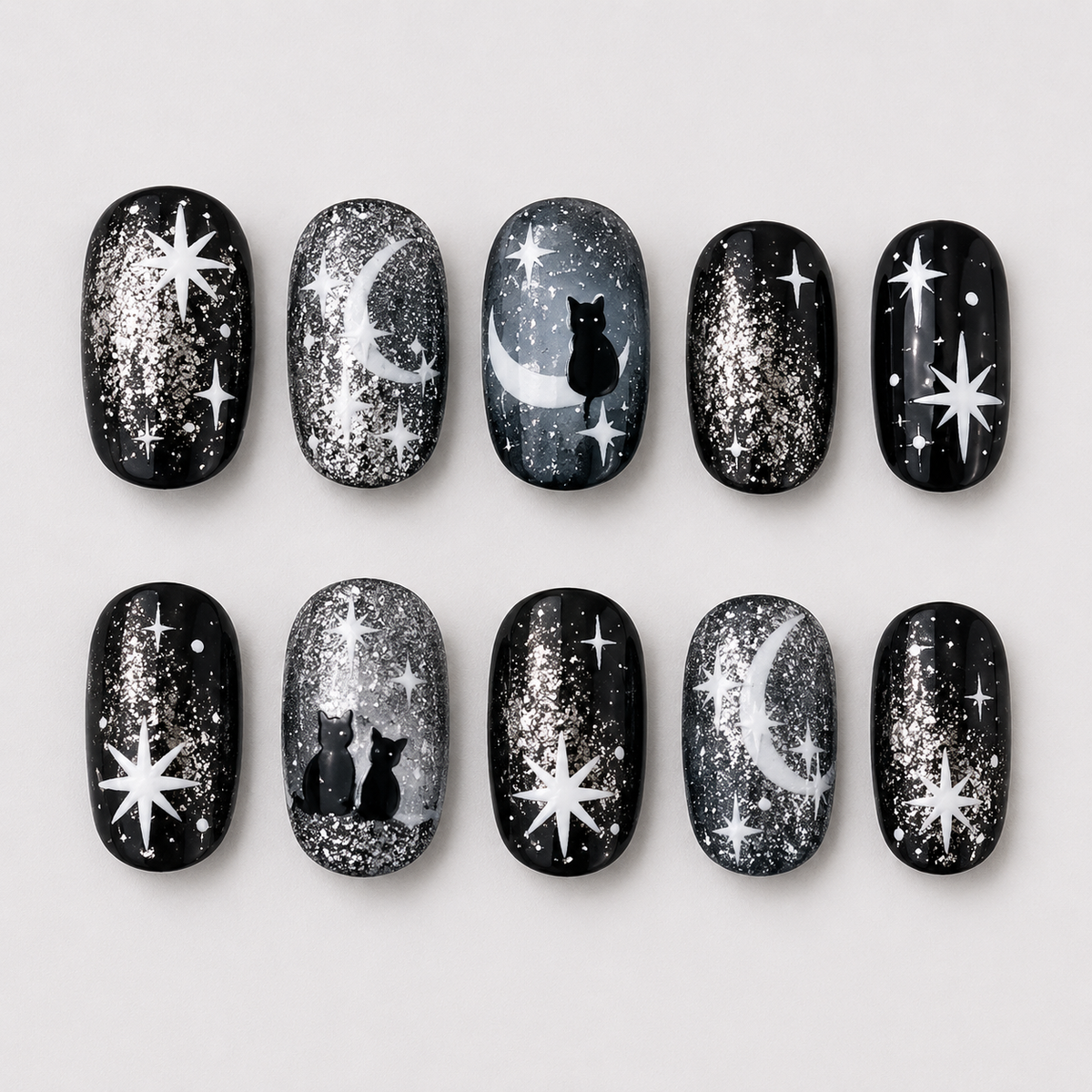 Moonlit Cat Galaxy Press-On Nails side view