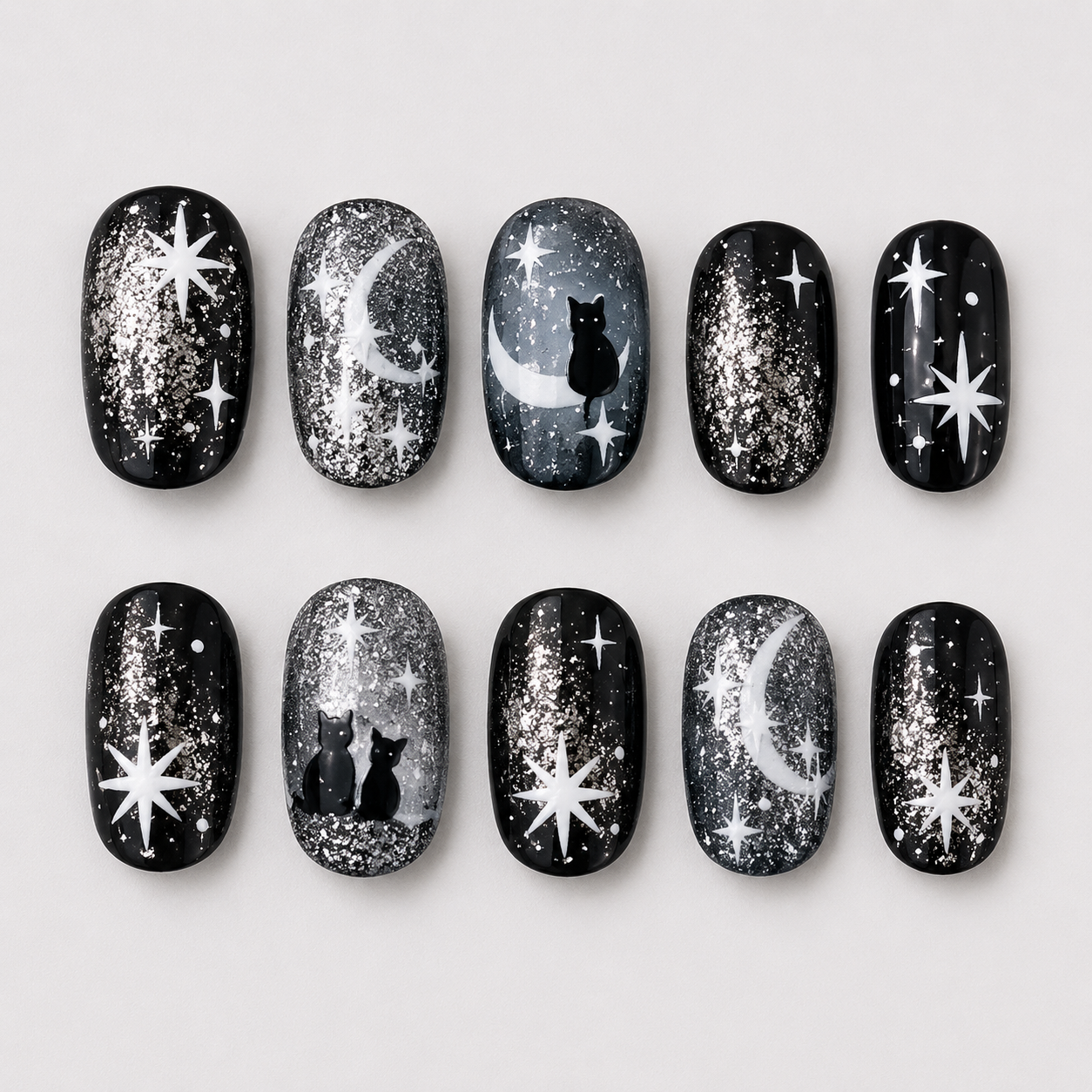 Black Oval Short press-on nails by Lirenail - side view