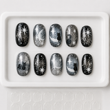 Black Oval Short press-on nails by Lirenail - package