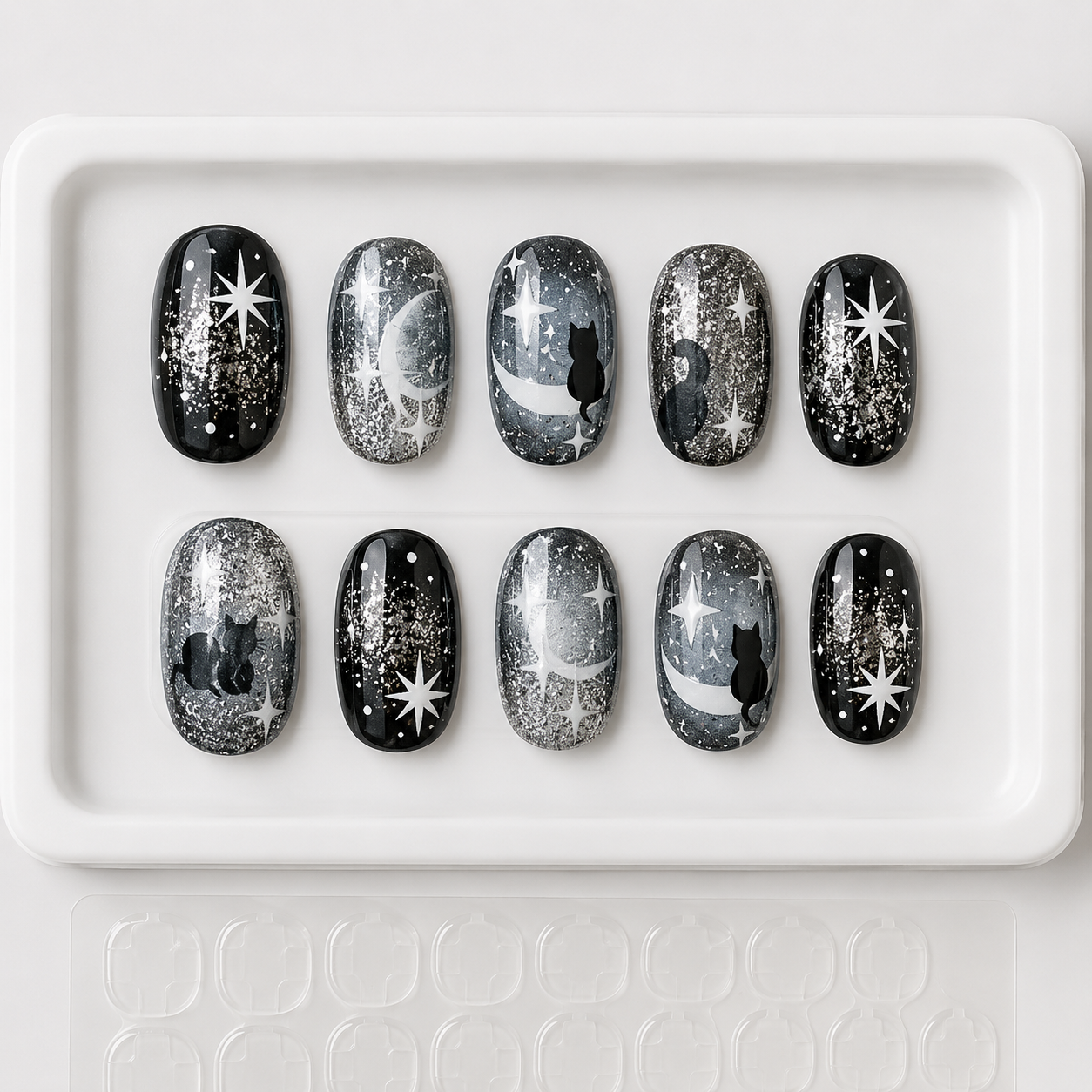 Black Oval Short press-on nails by Lirenail - package