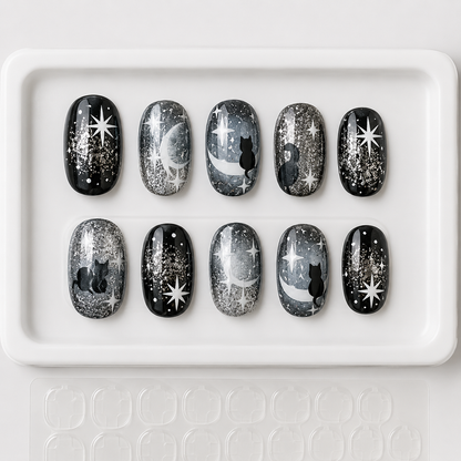 Moonlit Cat Galaxy Press-On Nails packaging