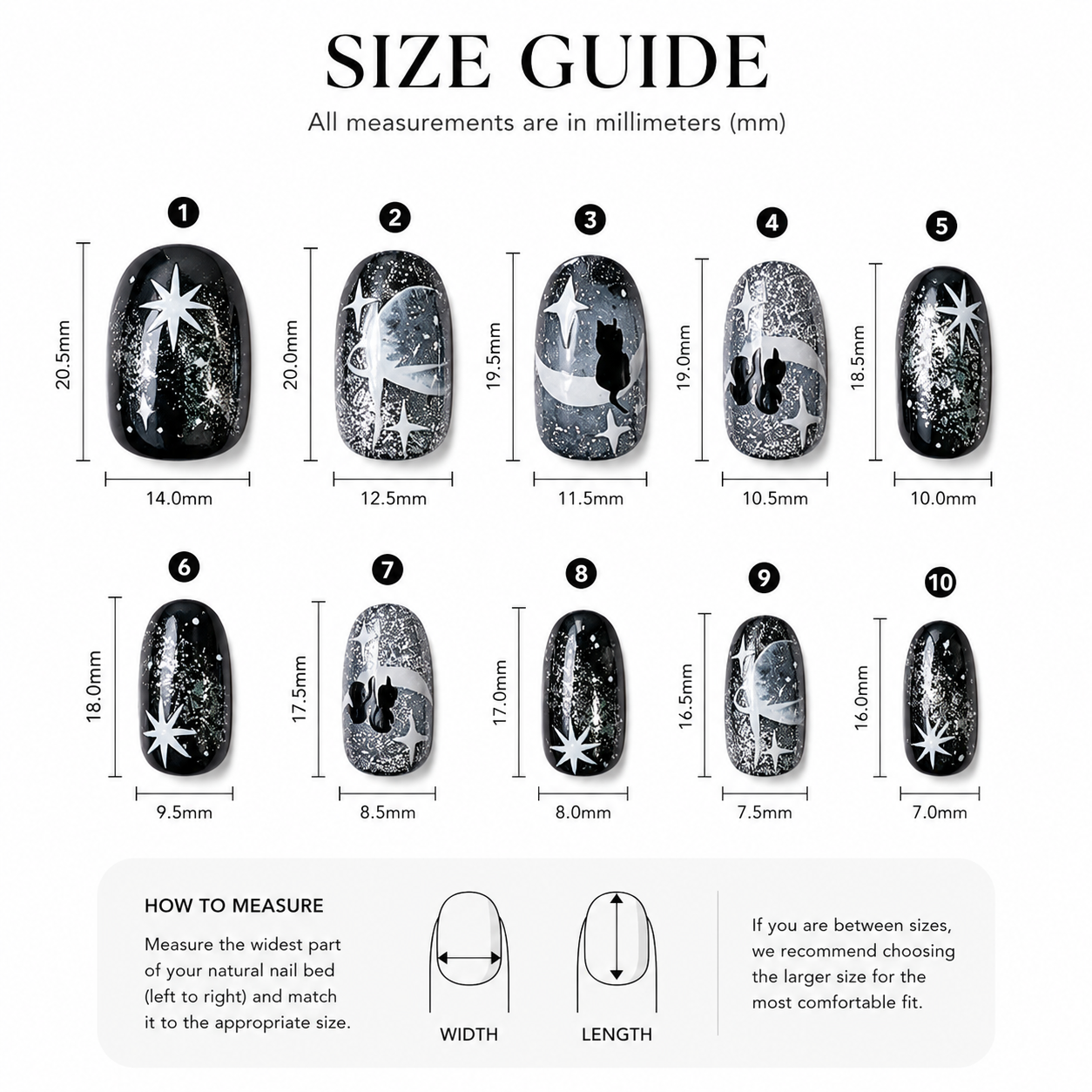 Moonlit Cat Galaxy Press-On Nails nail detail