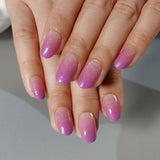 Moonlit Lilac short oval press-on nails worn on a hand