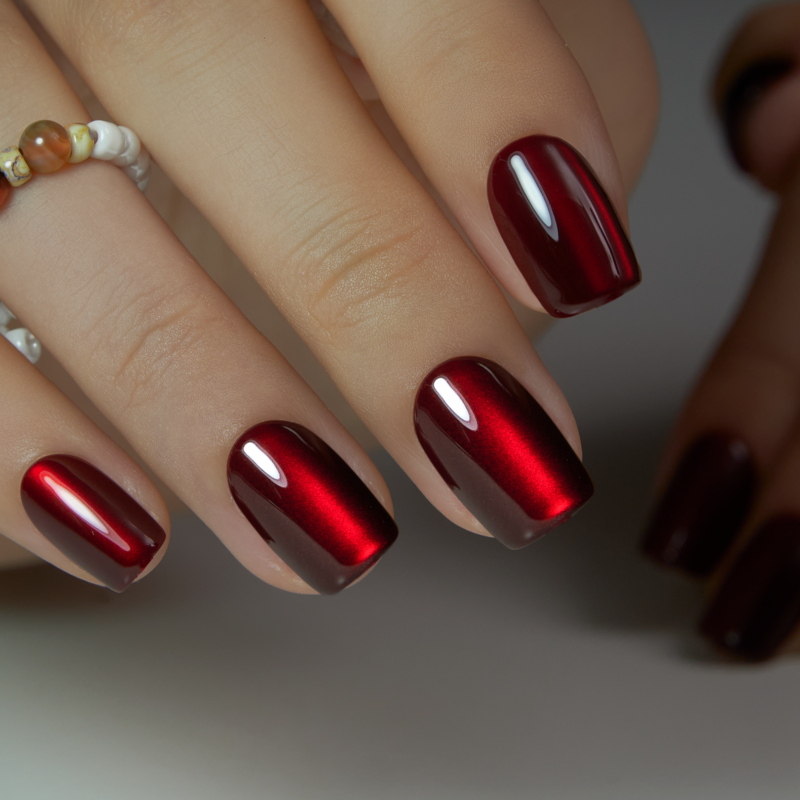Mysterious Crimson short squoval nail detail