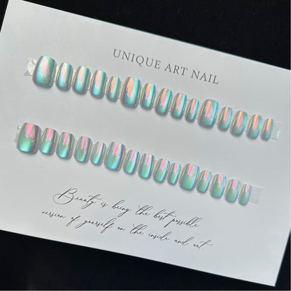Mystic Chameleon short squoval press-on nail size guide