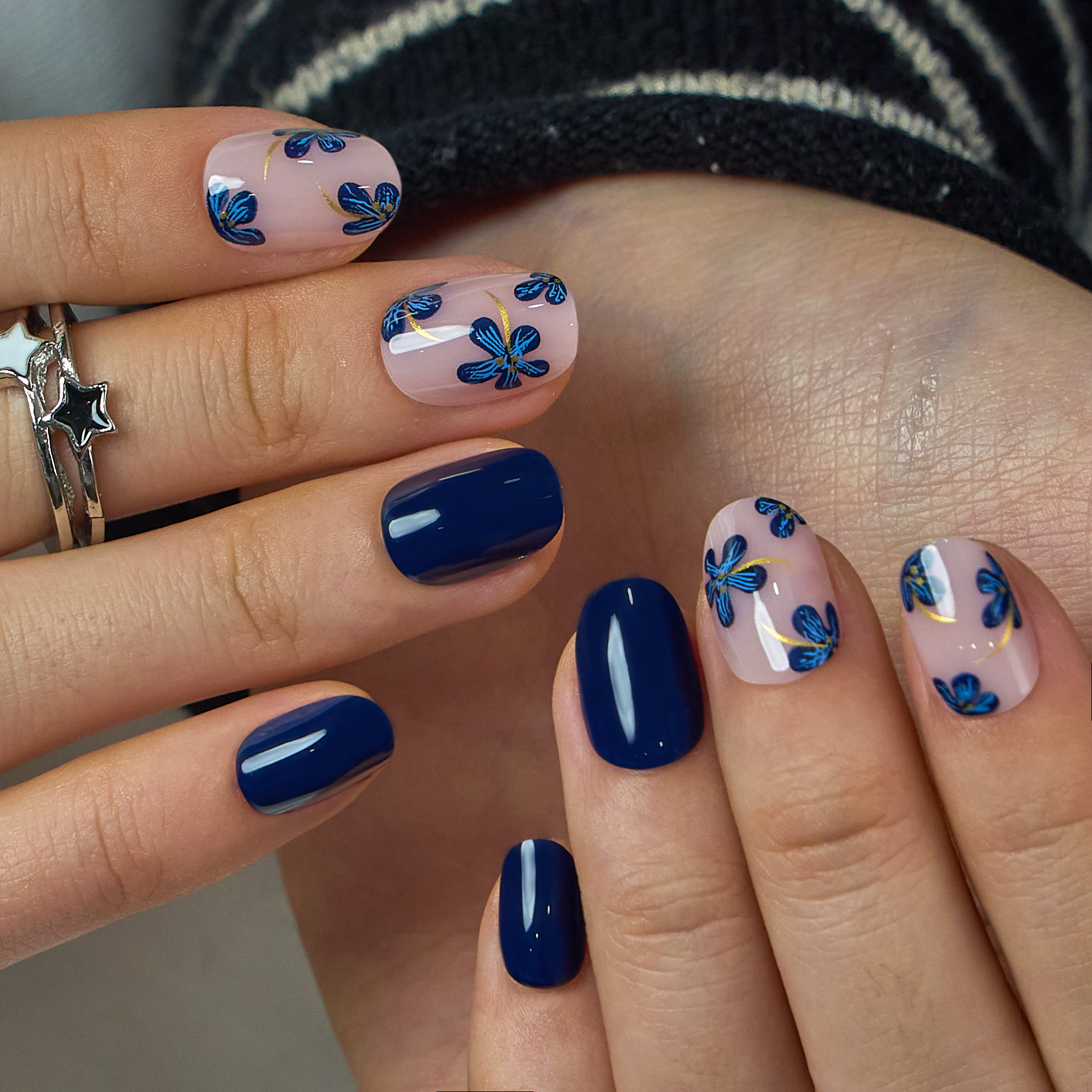 Navy Petal RS Squoval squoval press-on nails