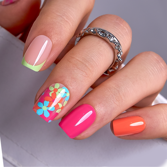 Neon Bloom short squoval press-on nails