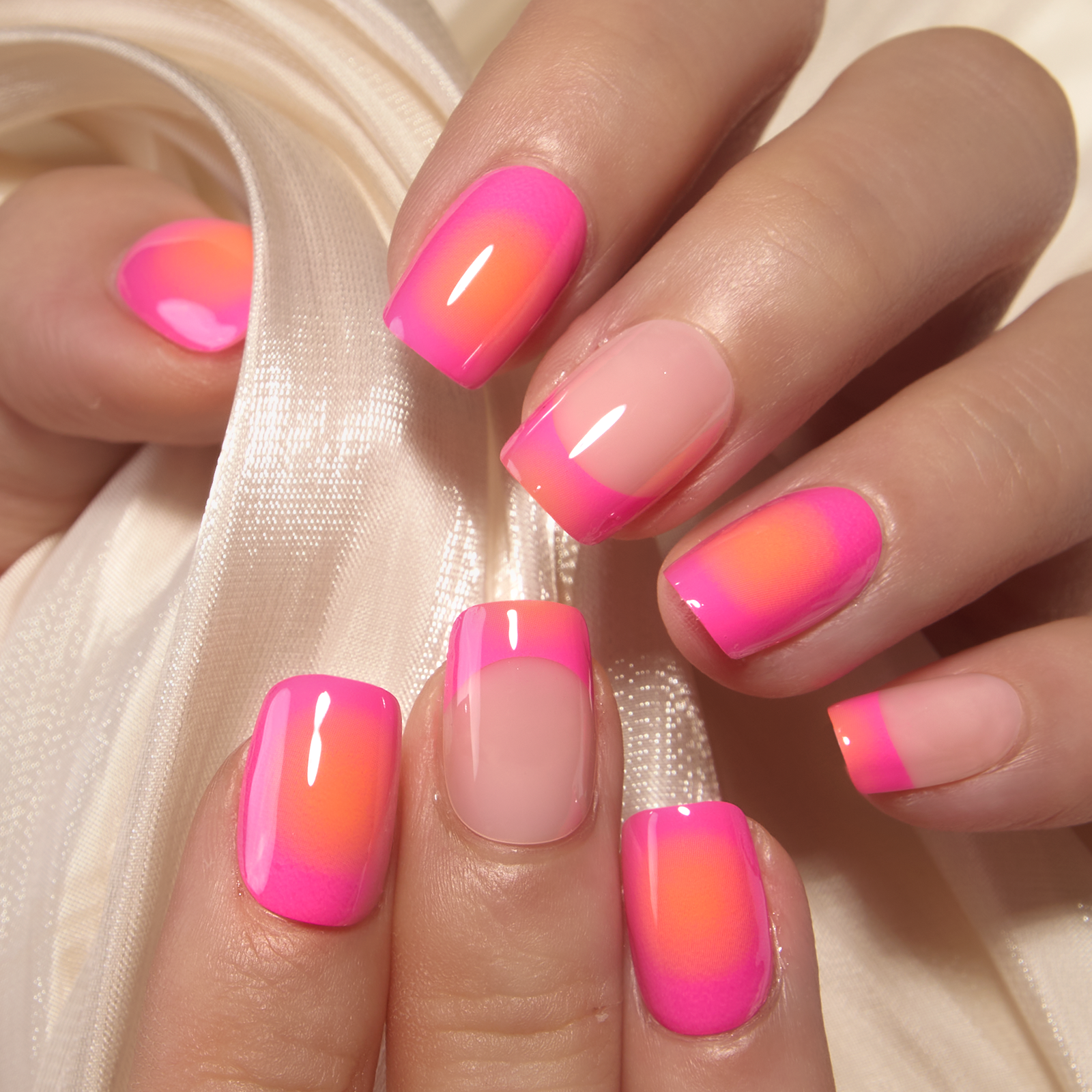 Neon Sunset short squoval press-on nail set with accessories