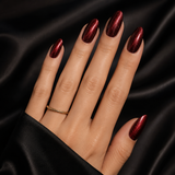 Red Almond Short press-on nails by Lirenail - detail view