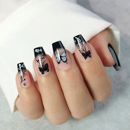 Noir Papillon M Coffin press-on nails product view