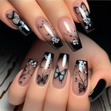 Noir Papillon M Coffin press-on nail size guide