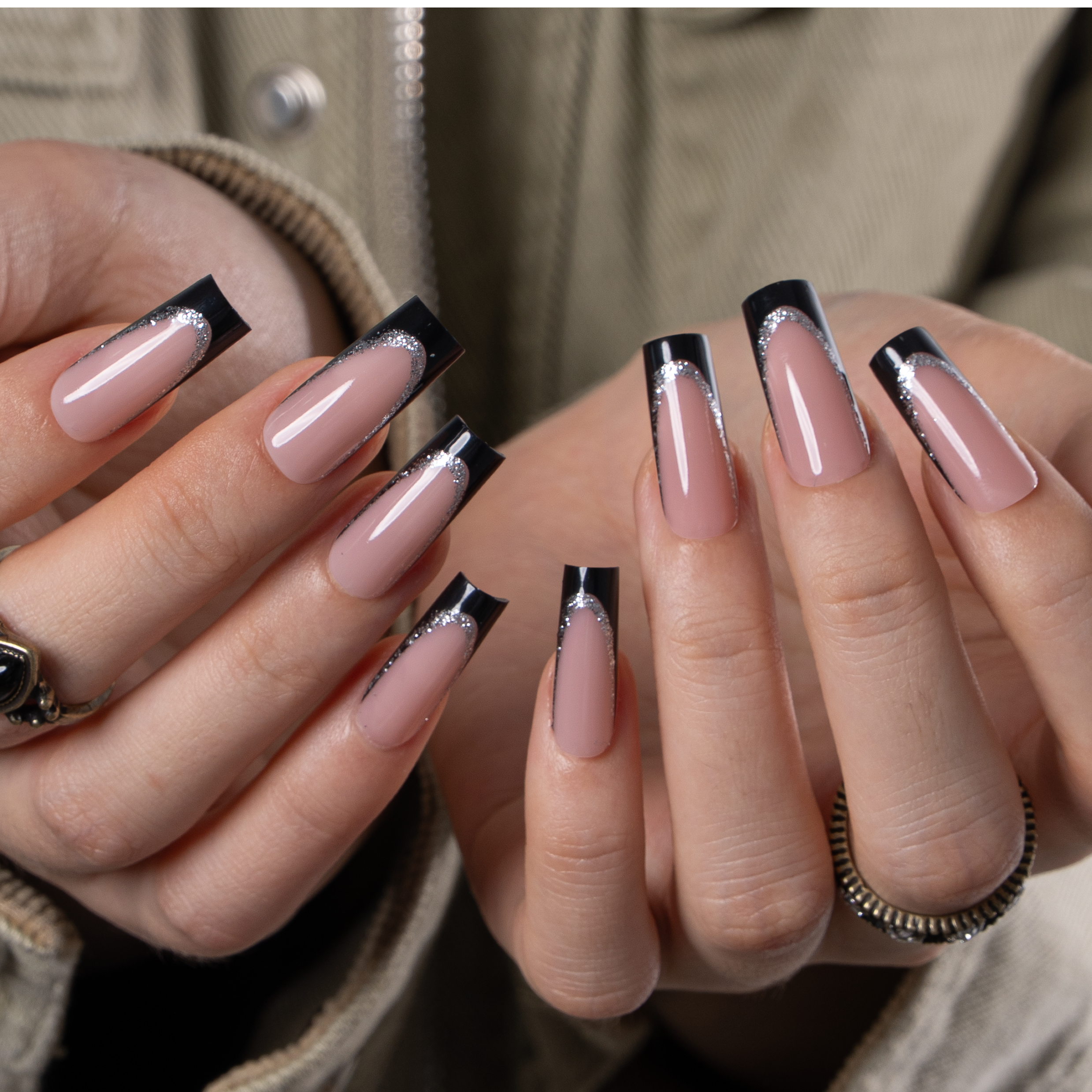 Designer s Pick | Noir Shine L Square square press-on nails