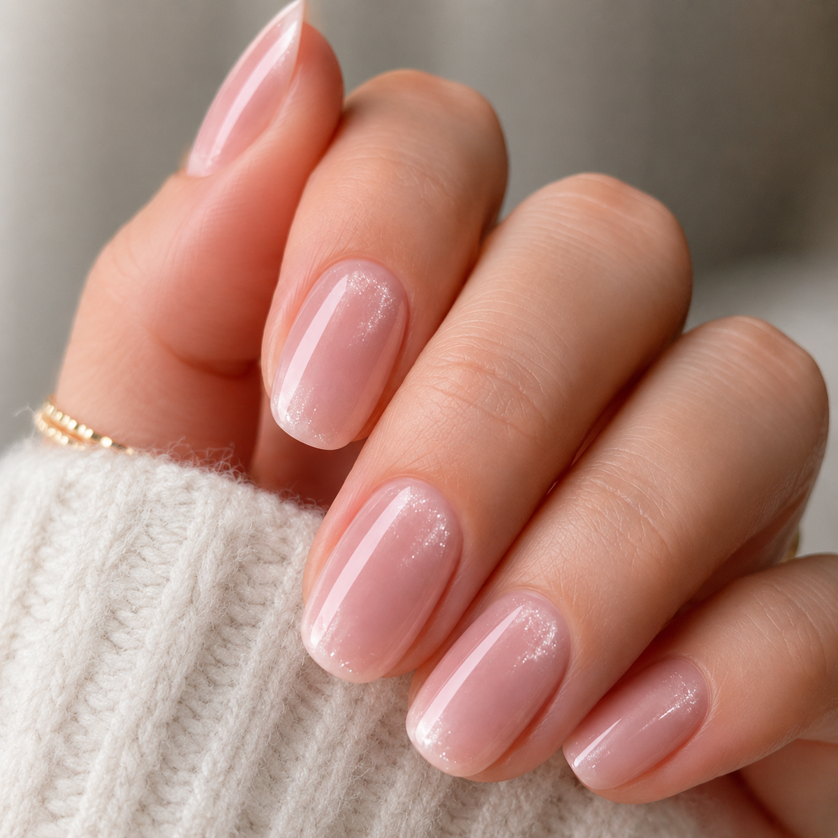 Nude Blush Cat Eye medium oval cat-eye nail detail