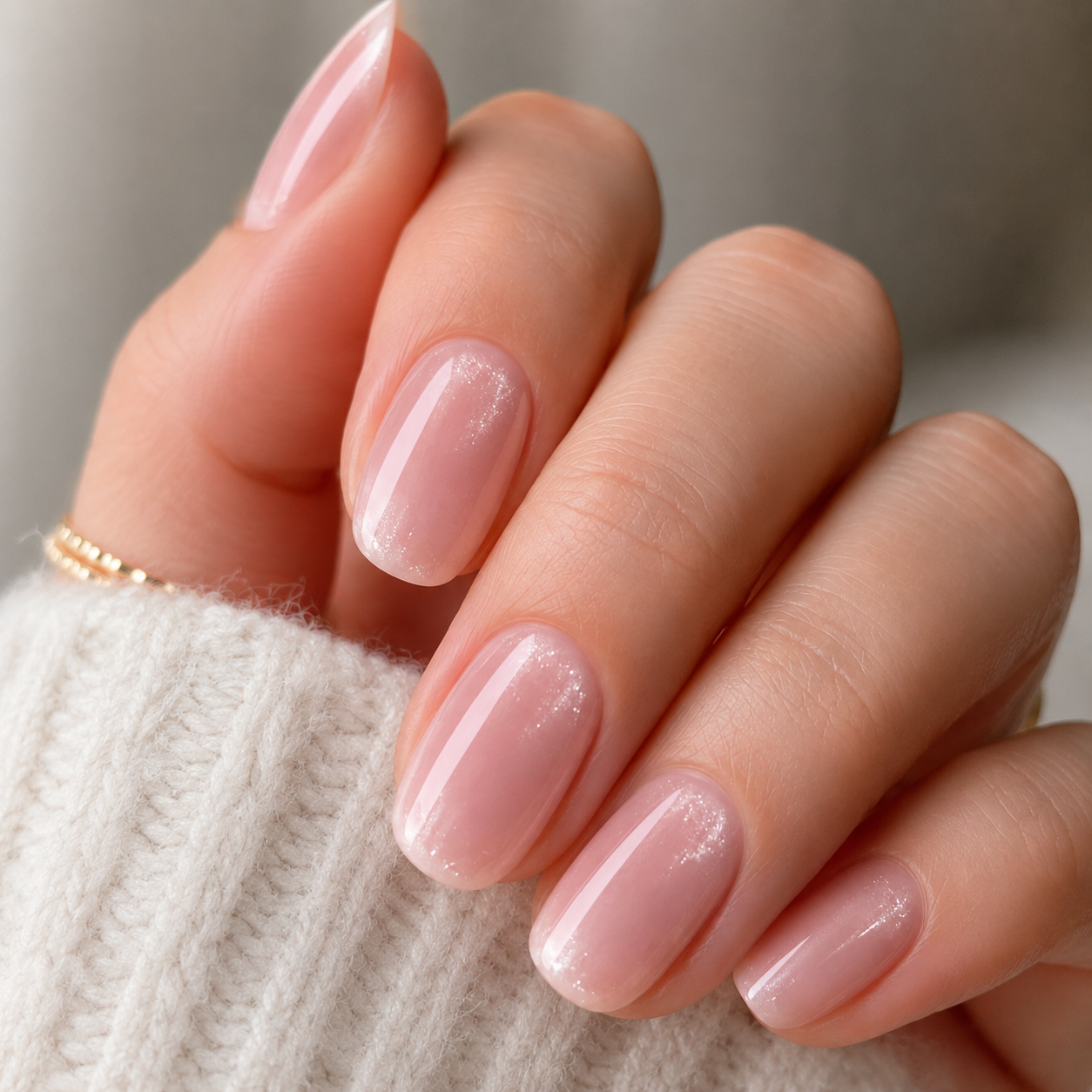 Nude Blush Cat Eye medium oval cat-eye nail detail