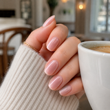 Nude Blush Cat Eye medium oval press-on nails worn on a hand