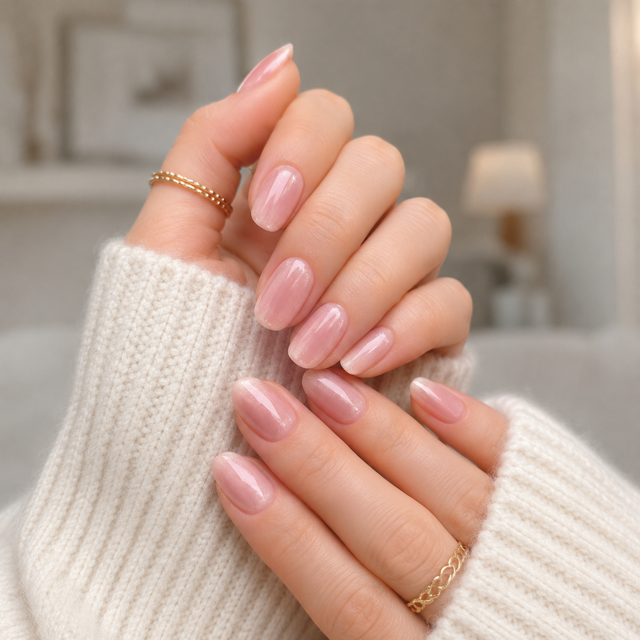Nude Blush Cat Eye medium oval press-on nail set with accessories