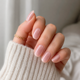 Nude Blush Cat Eye medium oval press-on nails